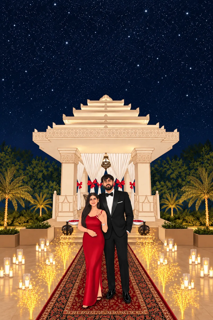 Vasu and Samiksha at a starlit mandap